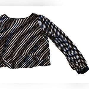 EUC Missy B Blouse with Open Back in Black with White Polka Dots